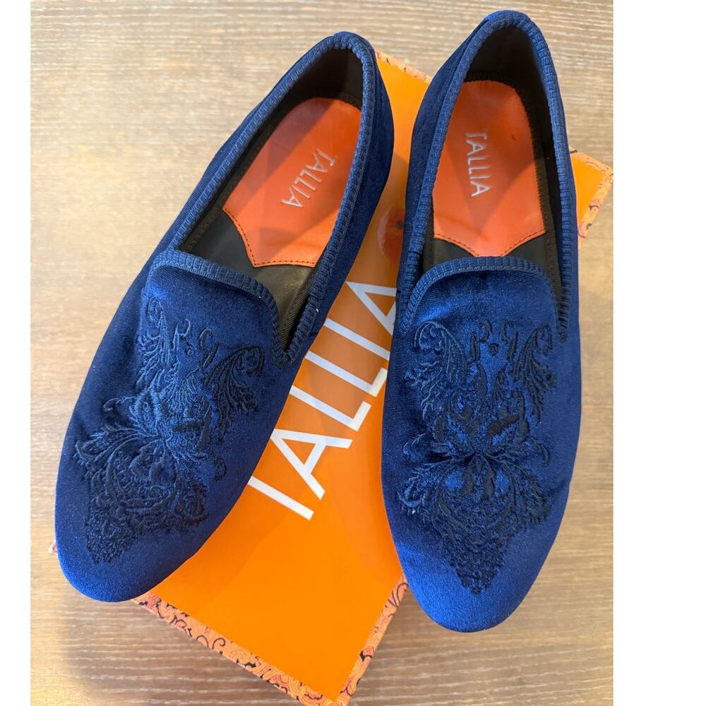 TALLIA Enrico Crest Fabric Dressy Loafers Smoking Shoes Blue Velvet Men 11 D
